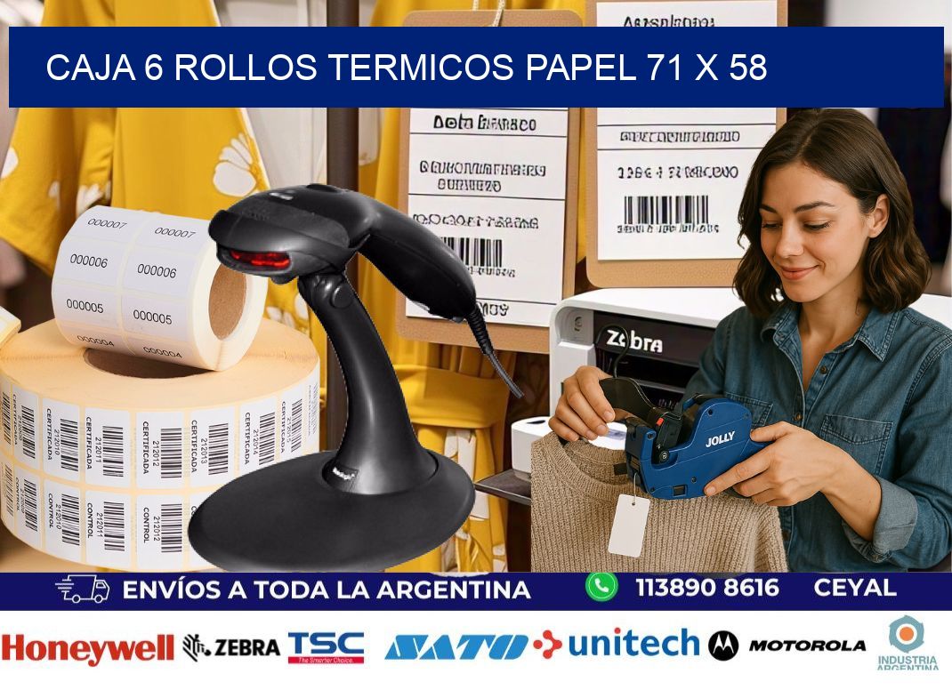CAJA 6 ROLLOS TERMICOS PAPEL 71 x 58