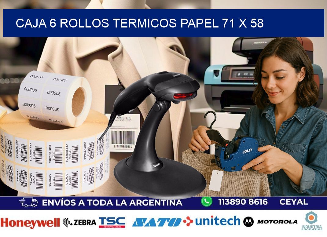 CAJA 6 ROLLOS TERMICOS PAPEL 71 x 58