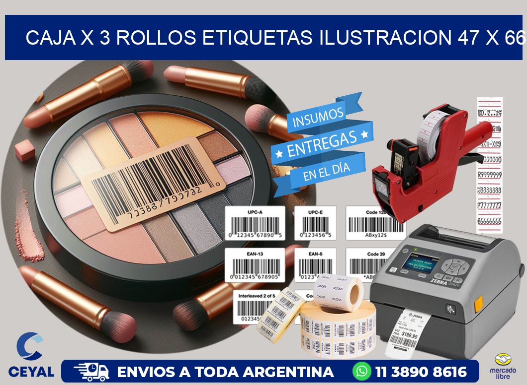 Caja X 3 Rollos Etiquetas Ilustracion 47 x 66