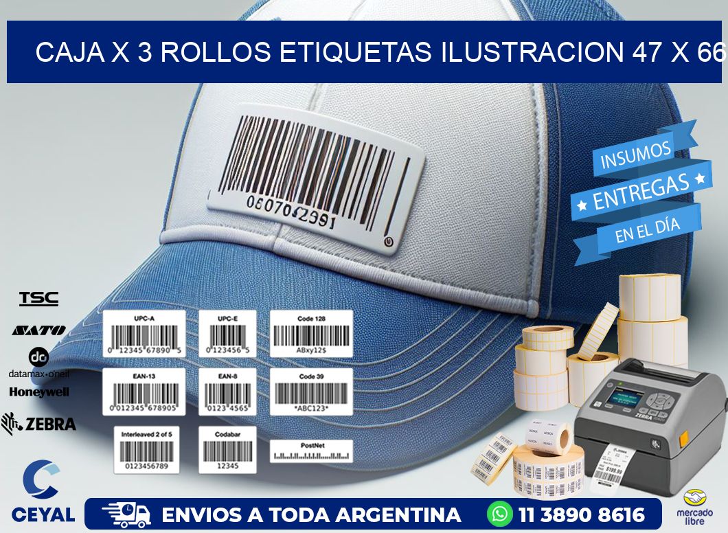 Caja X 3 Rollos Etiquetas Ilustracion 47 x 66