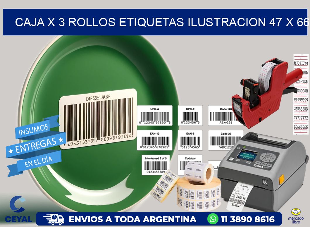 Caja X 3 Rollos Etiquetas Ilustracion 47 x 66