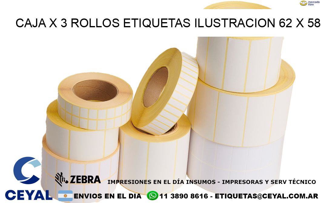 Caja X 3 Rollos Etiquetas Ilustracion 62 x 58