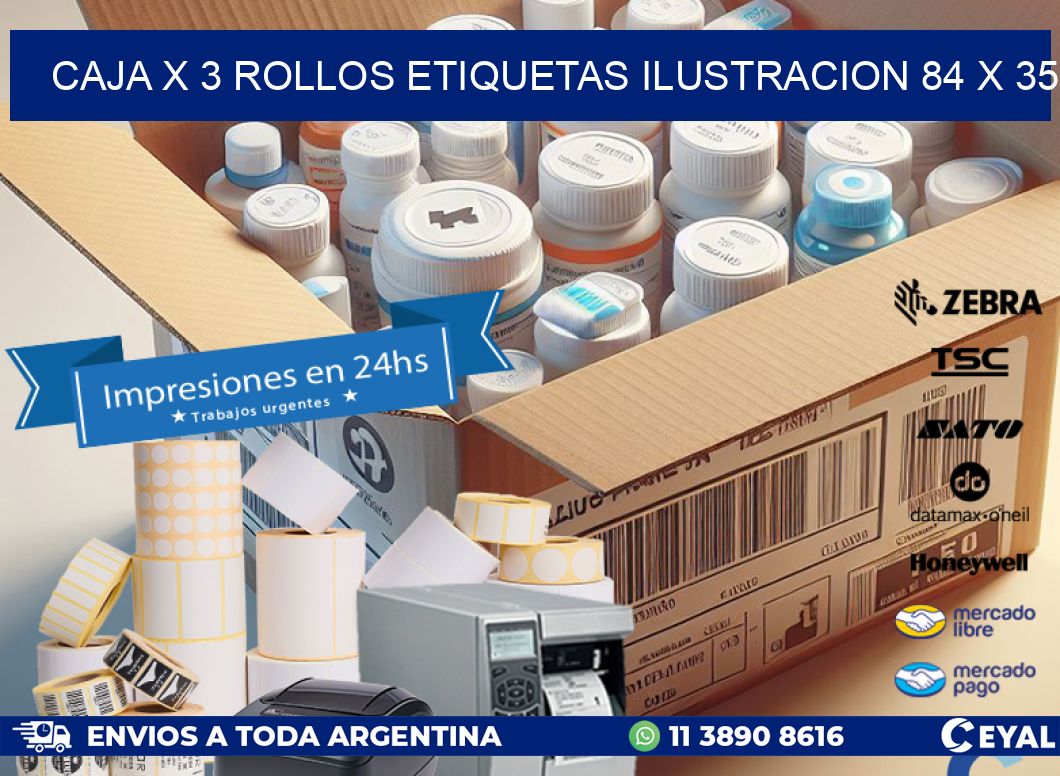 Caja X 3 Rollos Etiquetas Ilustracion 84 x 35