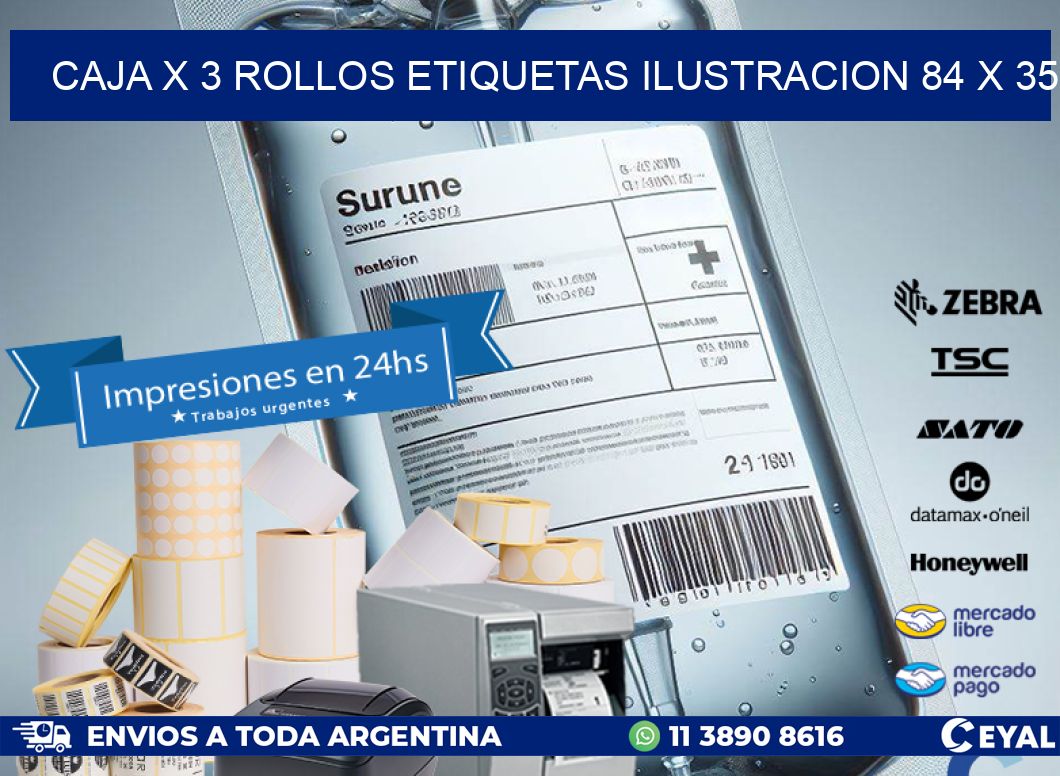 Caja X 3 Rollos Etiquetas Ilustracion 84 x 35