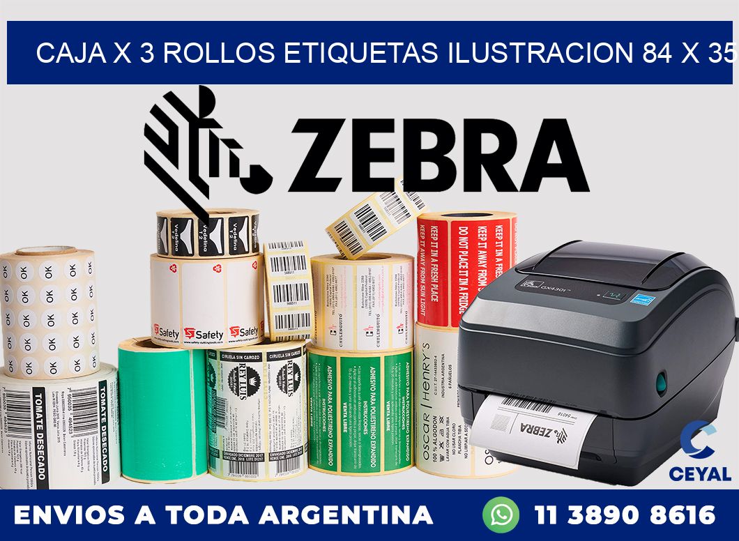 Caja X 3 Rollos Etiquetas Ilustracion 84 x 35