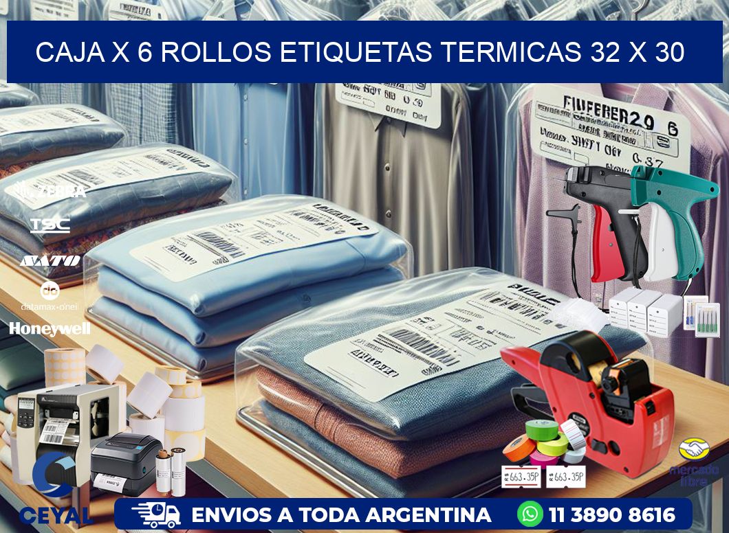 Caja X 6 Rollos Etiquetas termicas 32 x 30