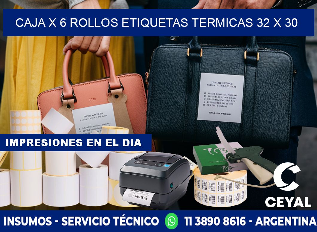 Caja X 6 Rollos Etiquetas termicas 32 x 30