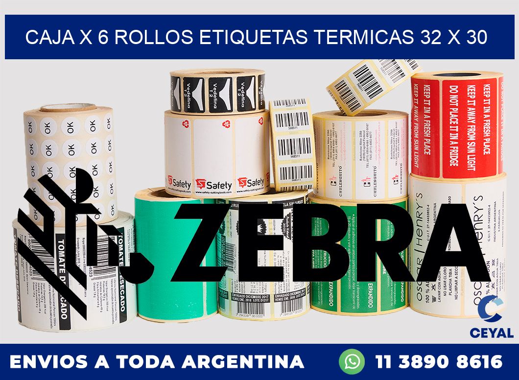 Caja X 6 Rollos Etiquetas termicas 32 x 30