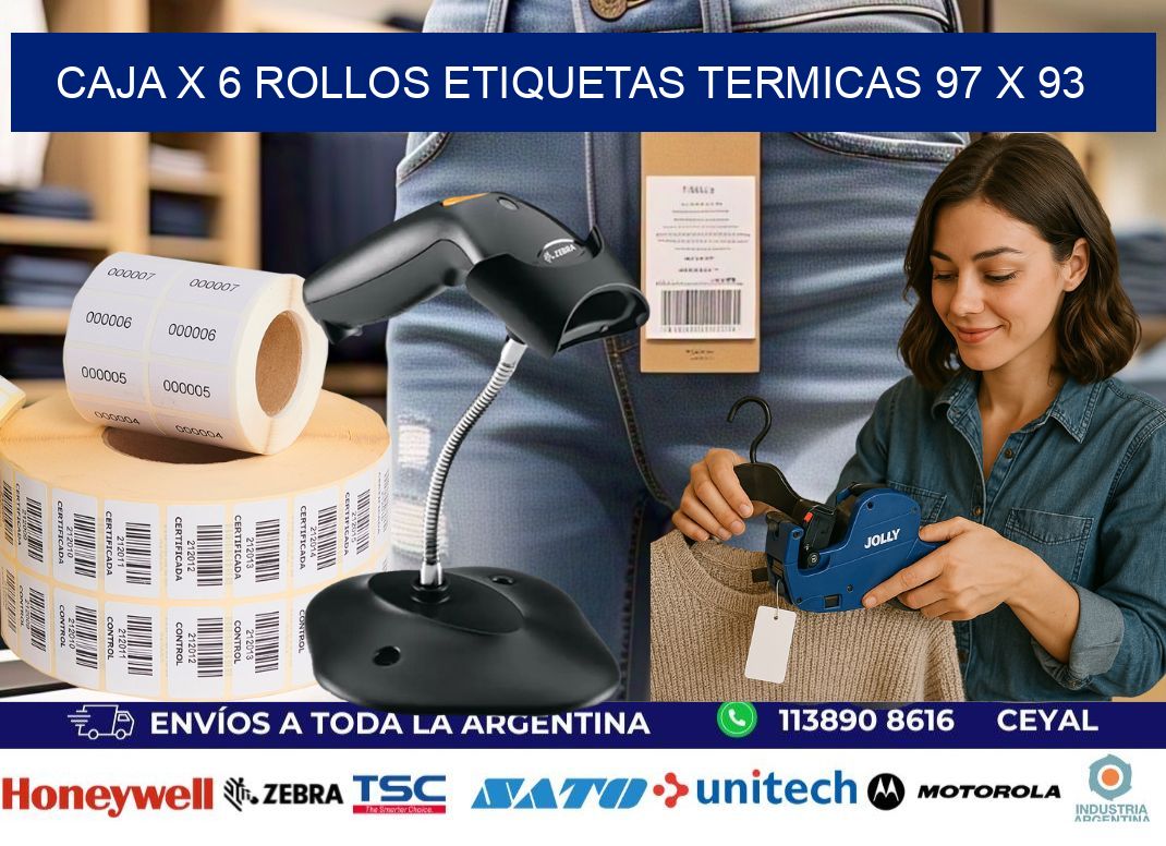 Caja X 6 Rollos Etiquetas termicas 97 x 93