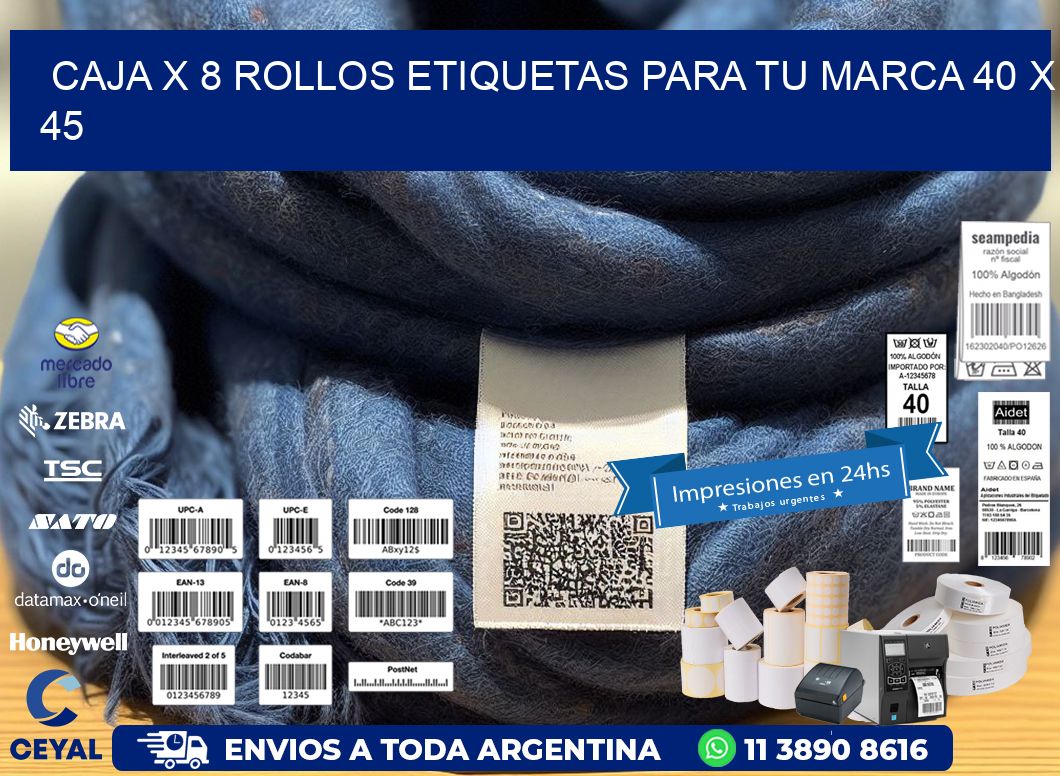 Caja X 8 Rollos Etiquetas para tu marca 40 x 45