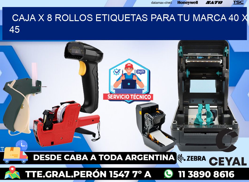 Caja X 8 Rollos Etiquetas para tu marca 40 x 45