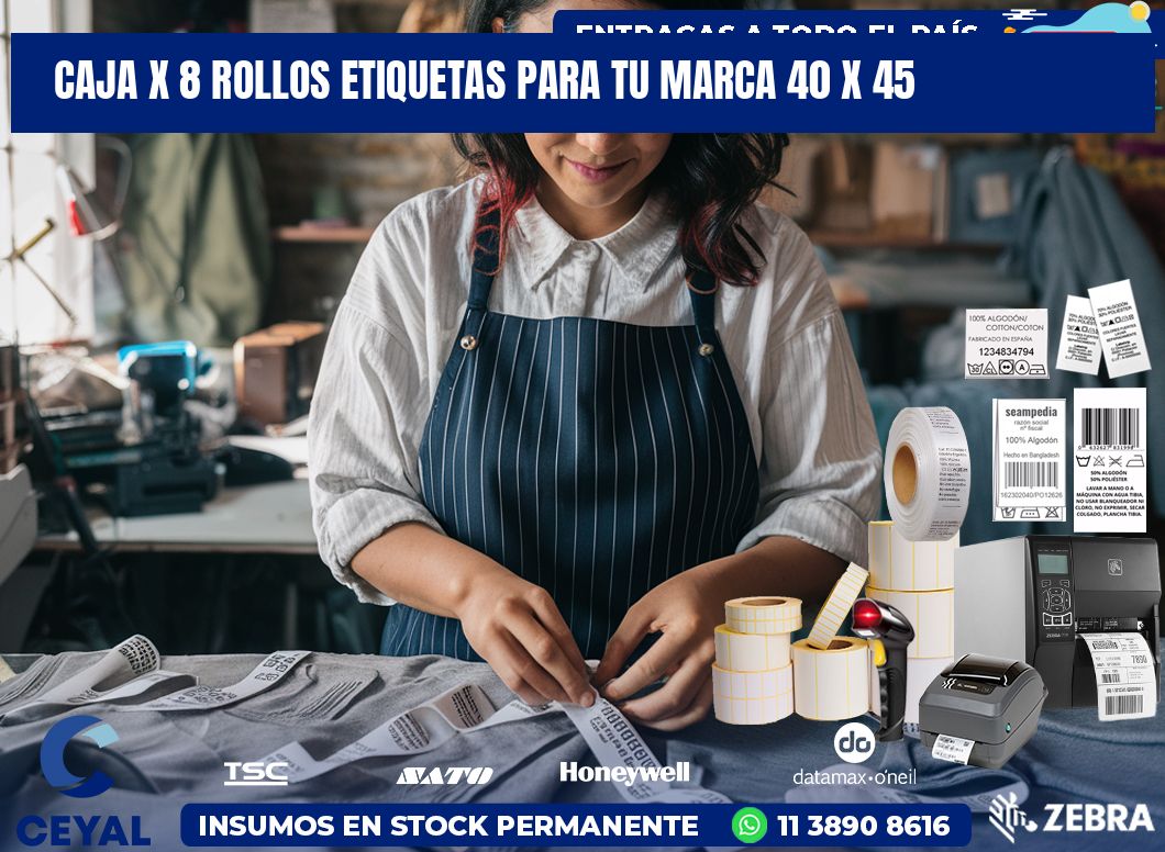 Caja X 8 Rollos Etiquetas para tu marca 40 x 45