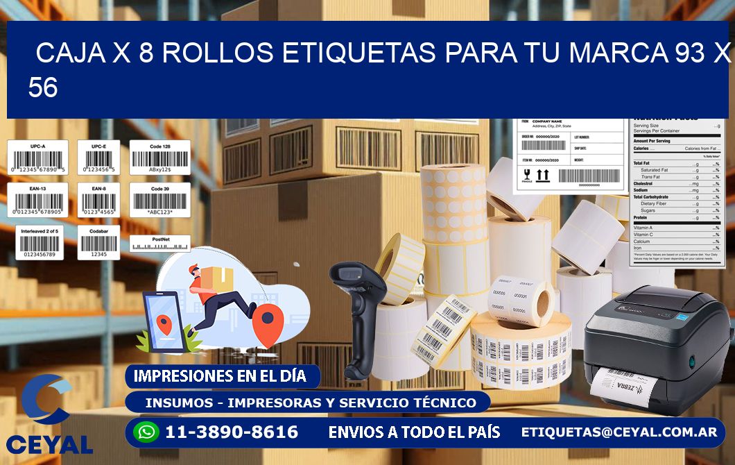 Caja X 8 Rollos Etiquetas para tu marca 93 x 56