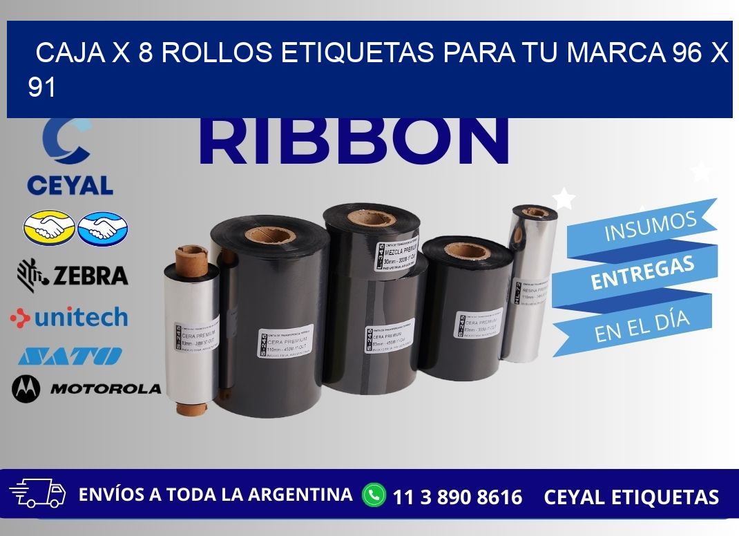 Caja X 8 Rollos Etiquetas para tu marca 96 x 91