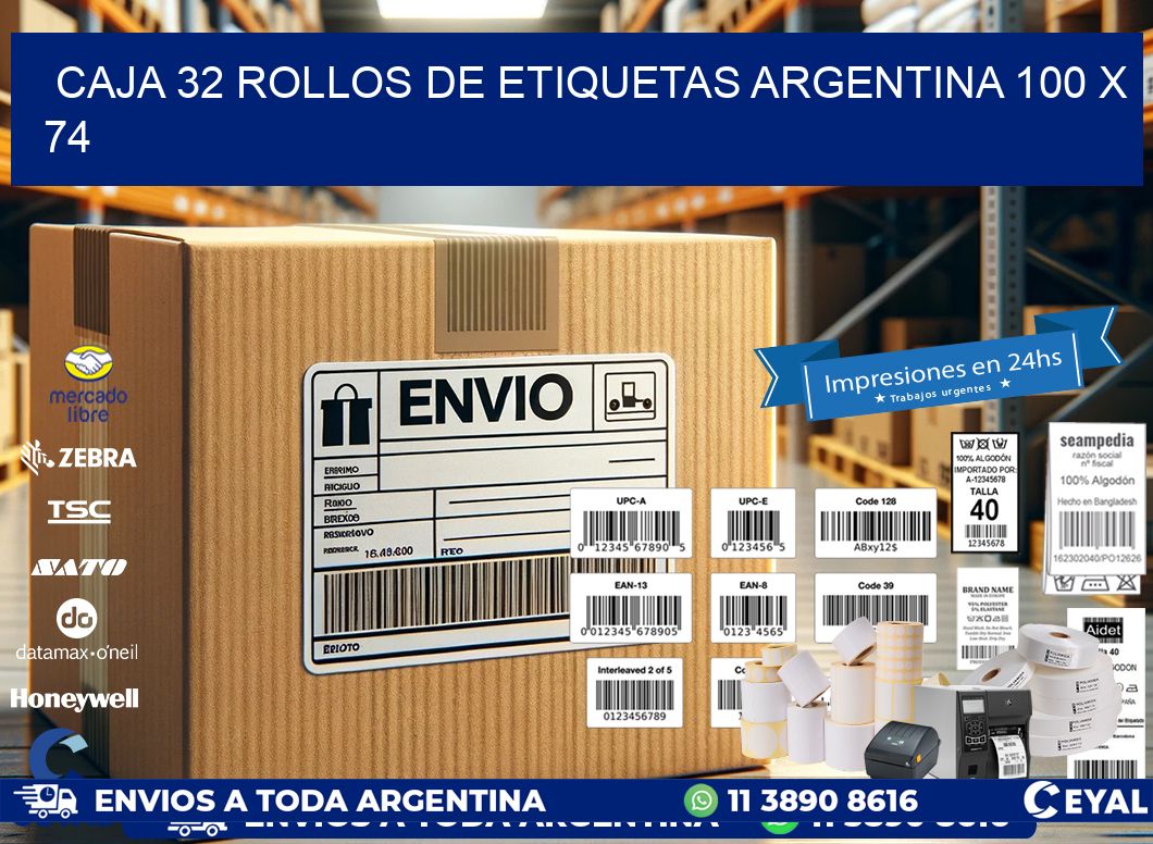 CAJA 32 ROLLOS DE ETIQUETAS ARGENTINA 100 x 74