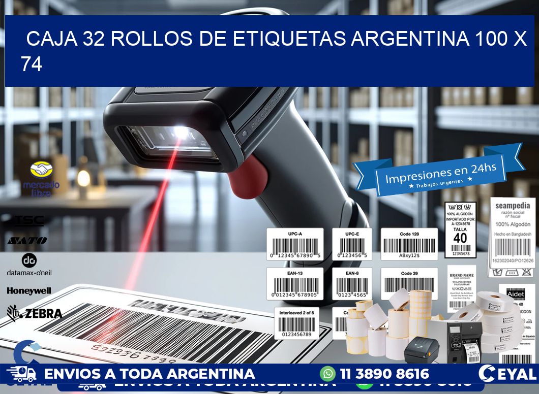 CAJA 32 ROLLOS DE ETIQUETAS ARGENTINA 100 x 74