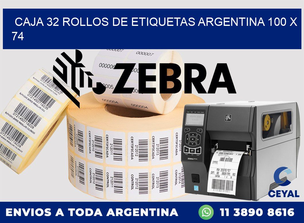 CAJA 32 ROLLOS DE ETIQUETAS ARGENTINA 100 x 74