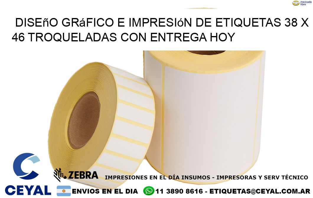 Diseño gráfico e impresión de etiquetas 38 x 46 troqueladas con entrega hoy