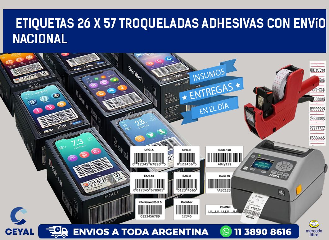 Etiquetas 26 x 57 troqueladas adhesivas con envío nacional