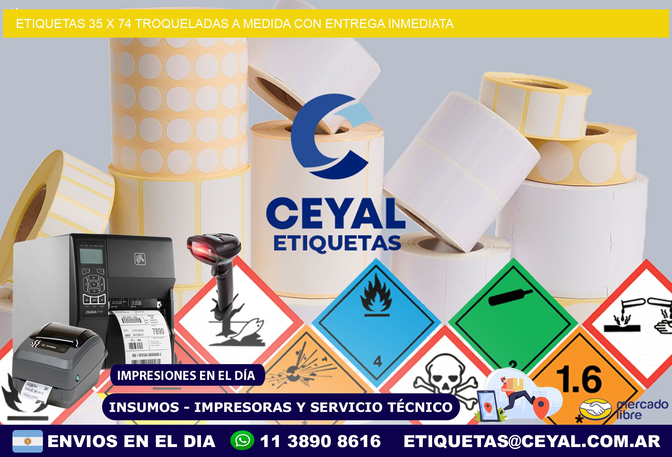 Etiquetas 35 x 74 troqueladas a medida con entrega inmediata