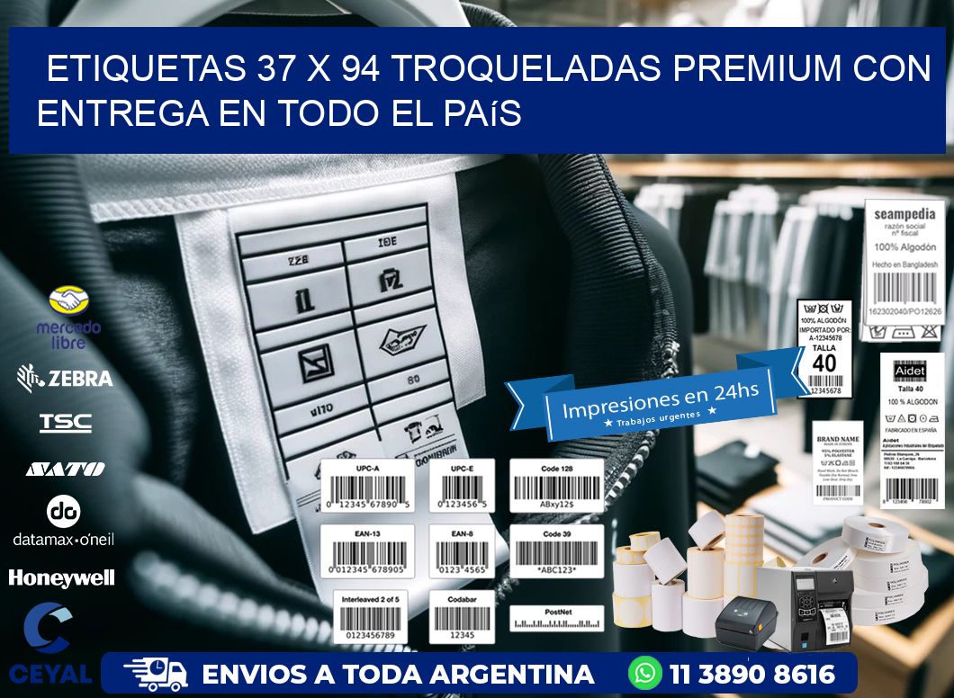 Etiquetas 37 x 94 troqueladas premium con entrega en todo el país
