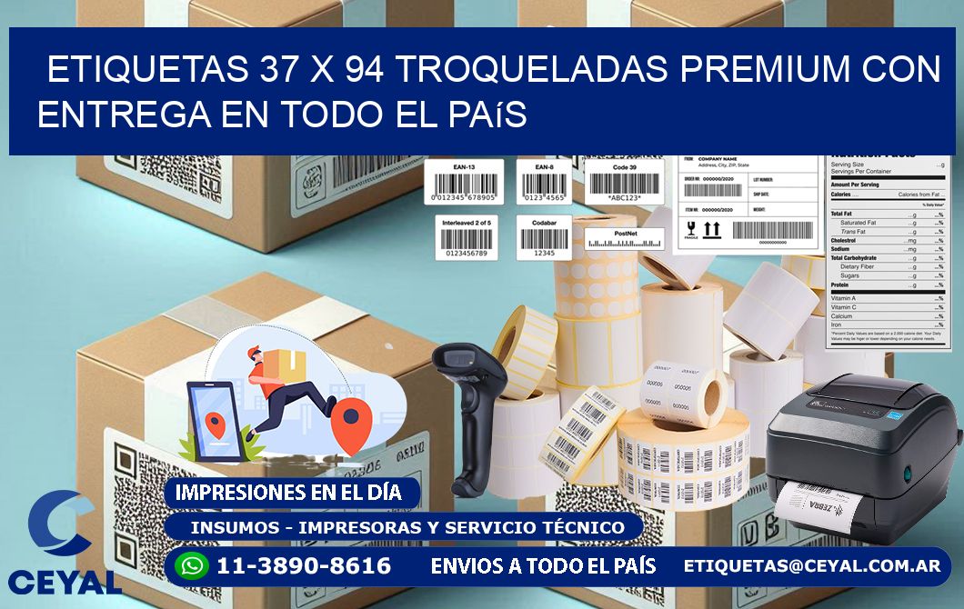 Etiquetas 37 x 94 troqueladas premium con entrega en todo el país