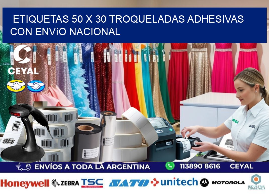 Etiquetas 50 x 30 troqueladas adhesivas con envío nacional