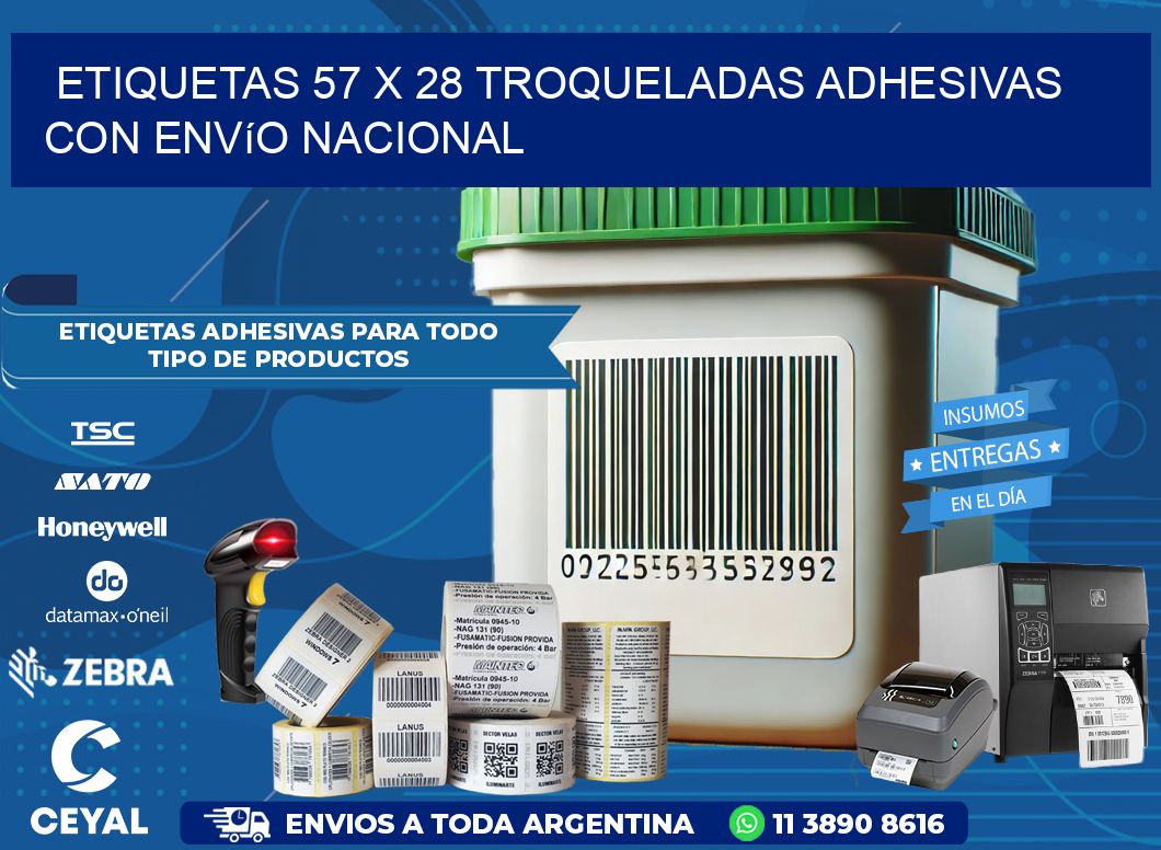 Etiquetas 57 x 28 troqueladas adhesivas con envío nacional
