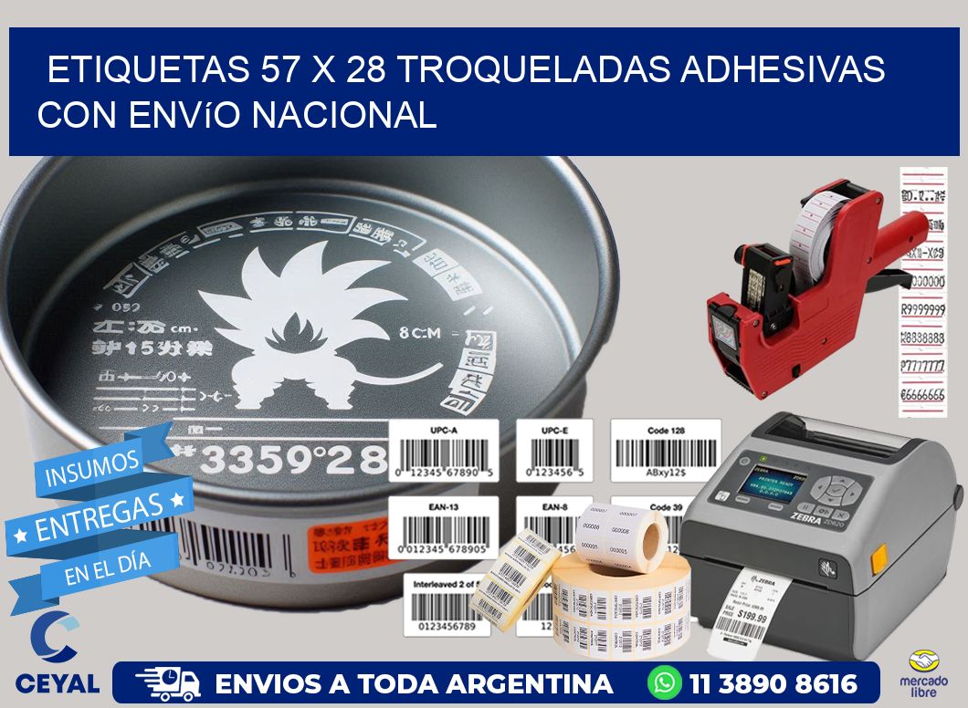 Etiquetas 57 x 28 troqueladas adhesivas con envío nacional