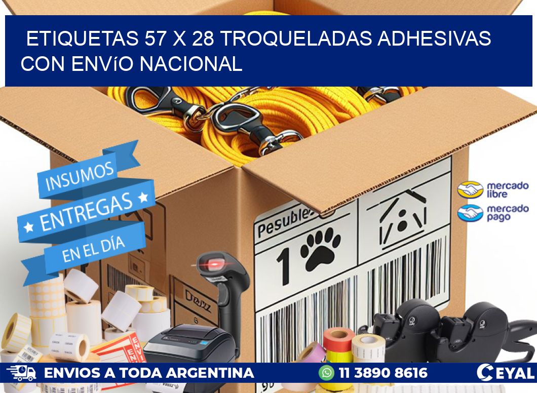 Etiquetas 57 x 28 troqueladas adhesivas con envío nacional