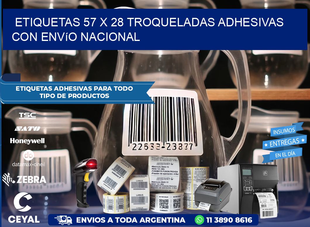 Etiquetas 57 x 28 troqueladas adhesivas con envío nacional