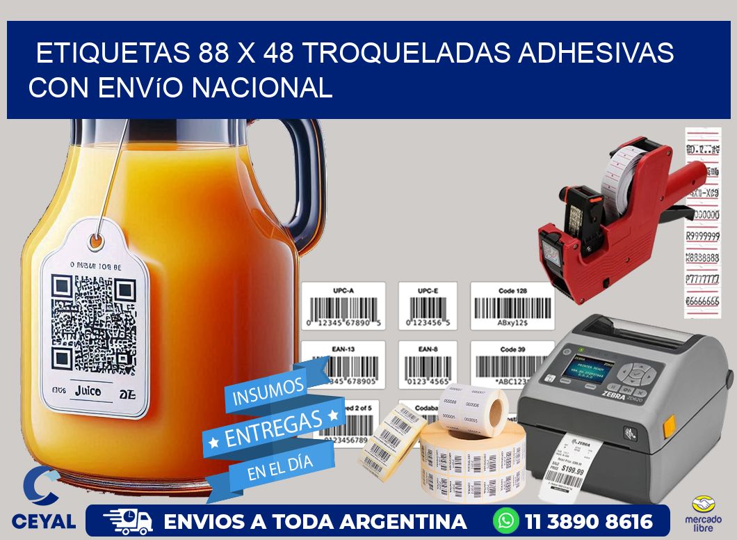 Etiquetas 88 x 48 troqueladas adhesivas con envío nacional