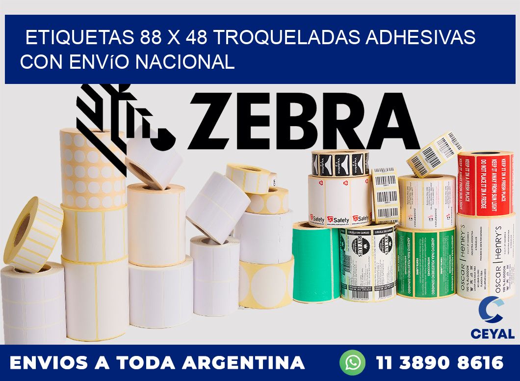 Etiquetas 88 x 48 troqueladas adhesivas con envío nacional