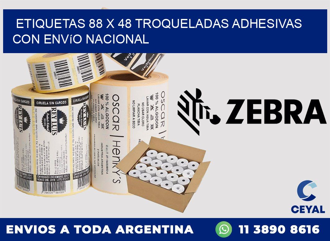 Etiquetas 88 x 48 troqueladas adhesivas con envío nacional