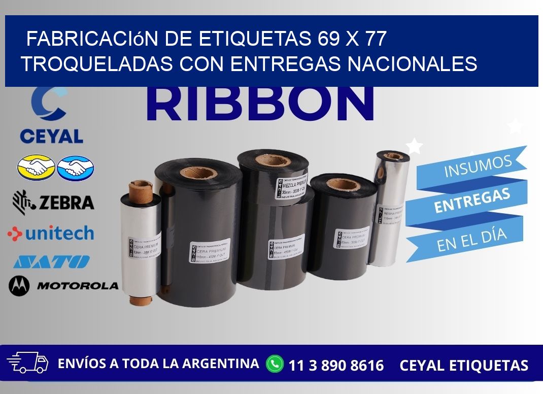 Fabricación de etiquetas 69 x 77 troqueladas con entregas nacionales