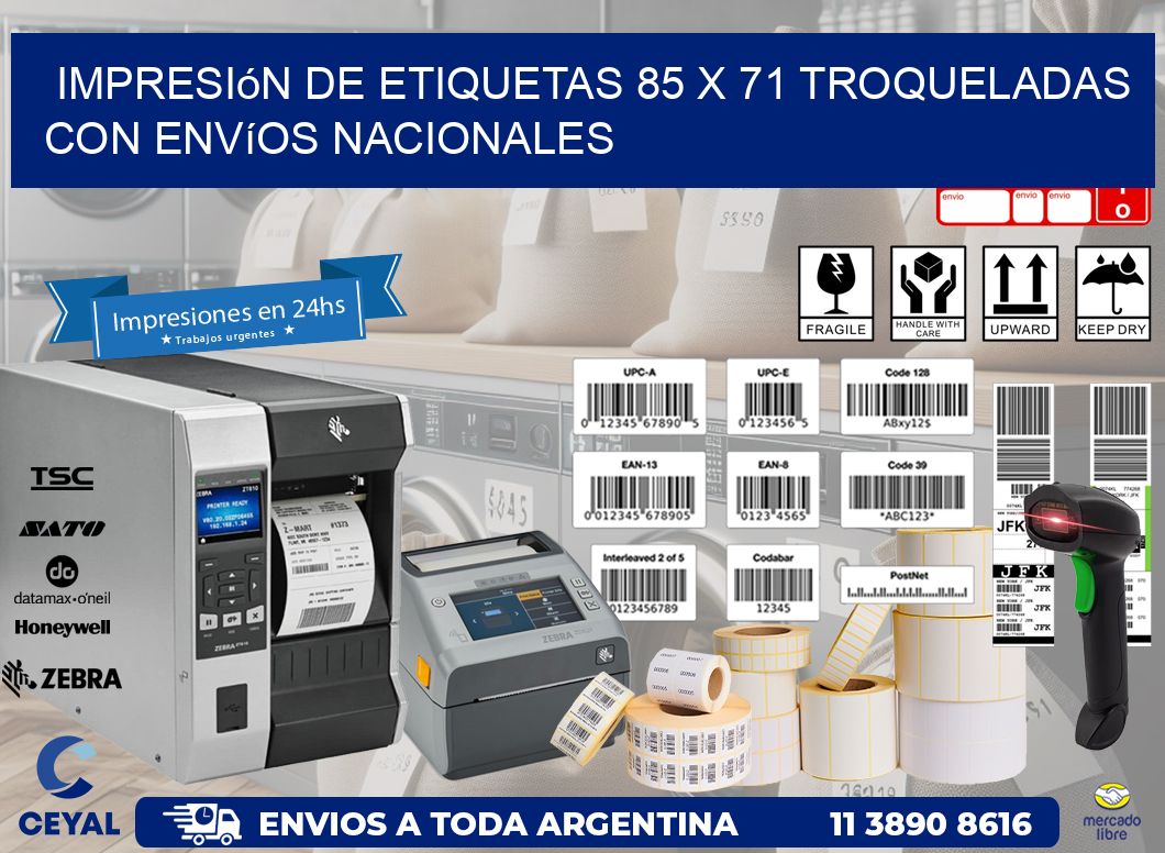 Impresión de etiquetas 85 x 71 troqueladas con envíos nacionales