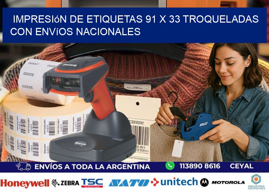 Impresión de etiquetas 91 x 33 troqueladas con envíos nacionales