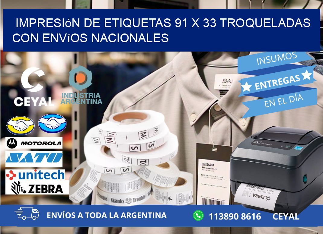 Impresión de etiquetas 91 x 33 troqueladas con envíos nacionales