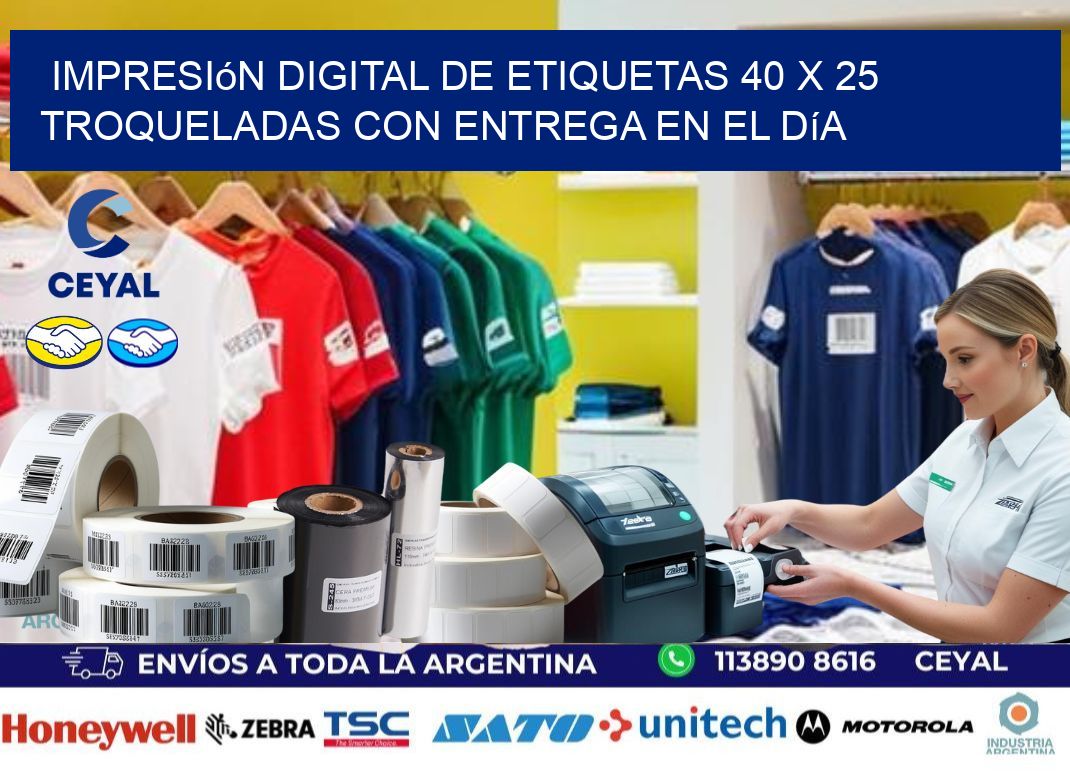 Impresión digital de etiquetas 40 x 25 troqueladas con entrega en el día