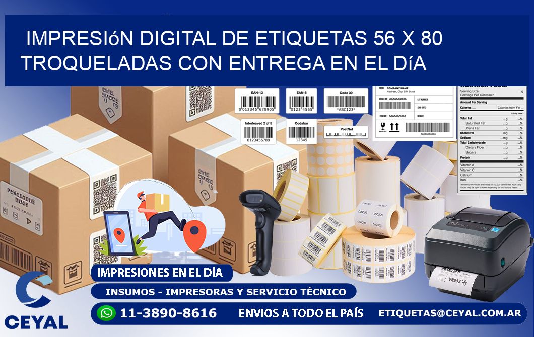 Impresión digital de etiquetas 56 x 80 troqueladas con entrega en el día