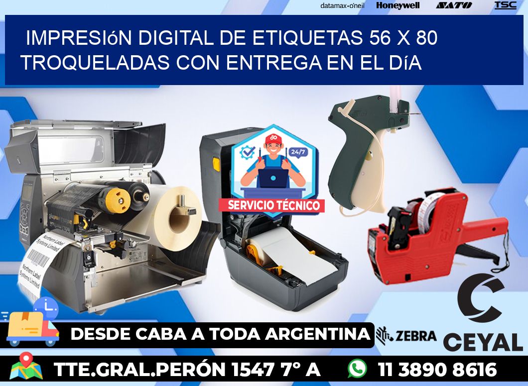 Impresión digital de etiquetas 56 x 80 troqueladas con entrega en el día