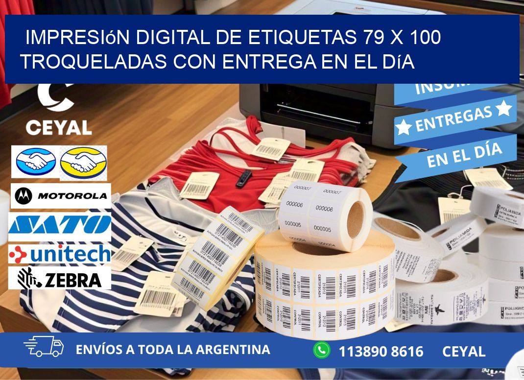 Impresión digital de etiquetas 79 x 100 troqueladas con entrega en el día