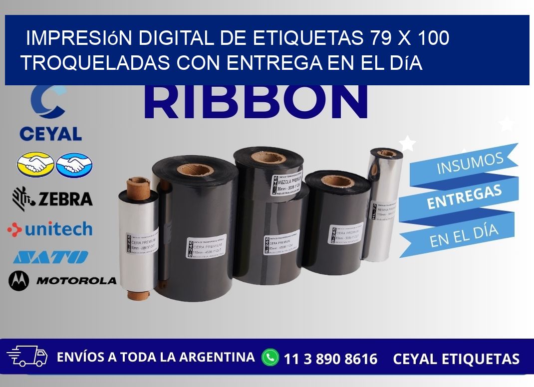 Impresión digital de etiquetas 79 x 100 troqueladas con entrega en el día