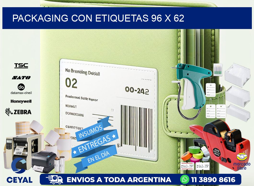 Packaging con etiquetas 96 x 62