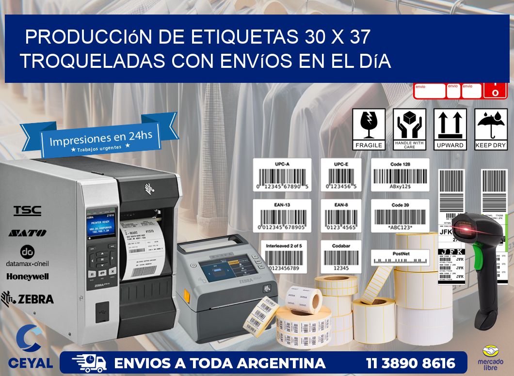 Producción de etiquetas 30 x 37 troqueladas con envíos en el día