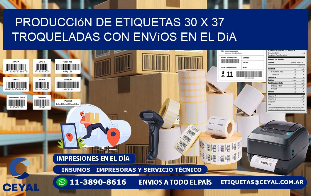 Producción de etiquetas 30 x 37 troqueladas con envíos en el día