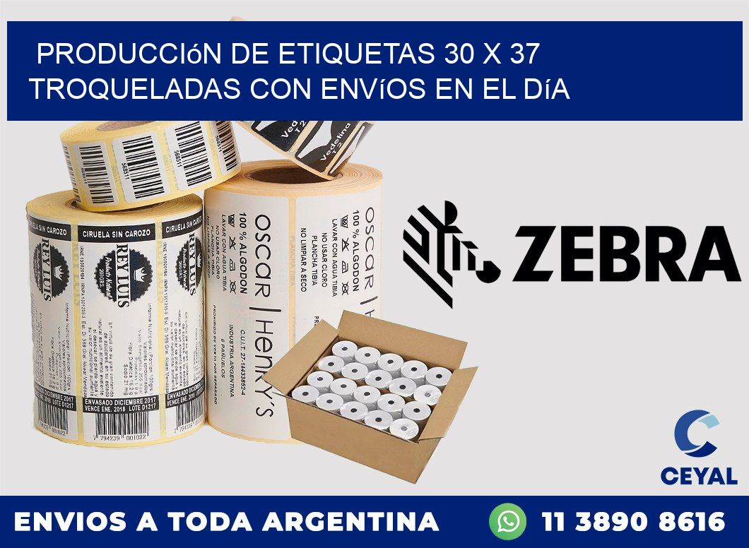 Producción de etiquetas 30 x 37 troqueladas con envíos en el día