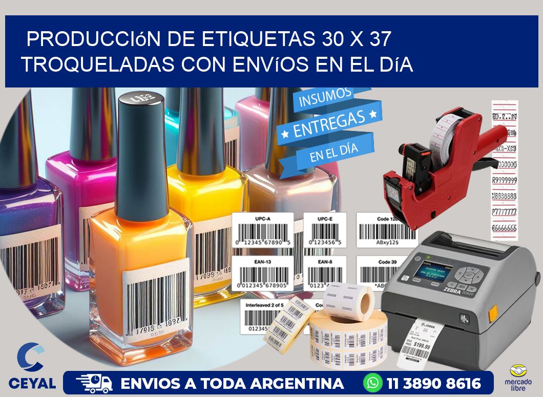 Producción de etiquetas 30 x 37 troqueladas con envíos en el día