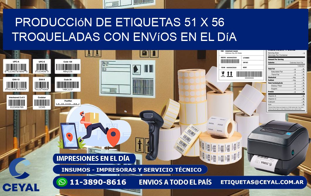 Producción de etiquetas 51 x 56 troqueladas con envíos en el día