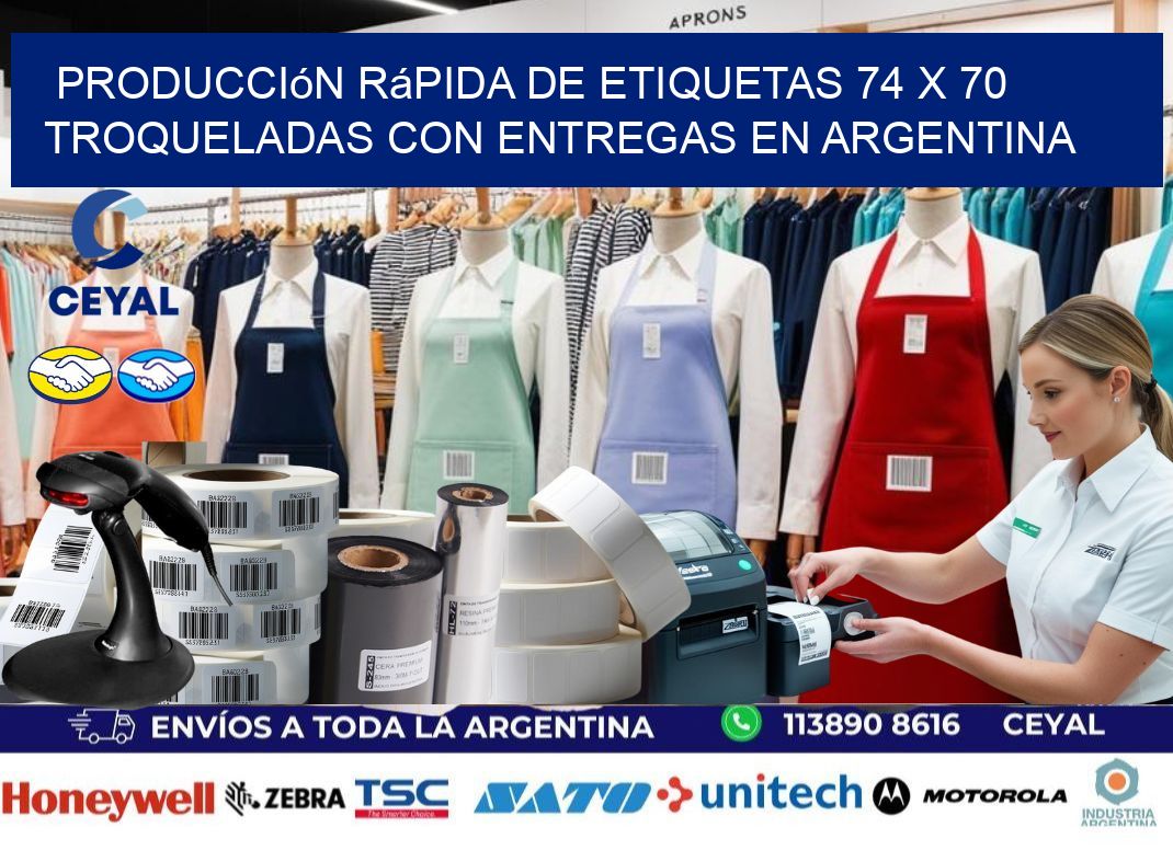 Producción rápida de etiquetas 74 x 70 troqueladas con entregas en Argentina